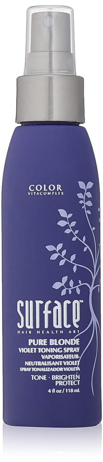 Surface Hair Pure Blonde Violet Leave-In Toning Spray, Tone Enhancer and Treatment, Eliminates Brassy Yellow Tones - Ligtens Blonde, Platinum, Ash, Silver, and Grays, 4 Fl Oz